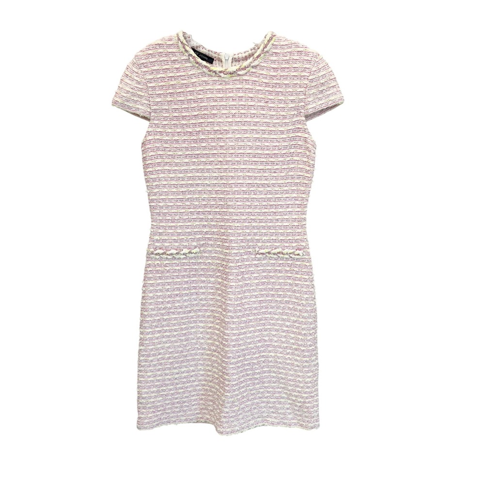 St. John Pink & White Boucle Tweed Knit Sheath Dress Short Sleeve Size 6